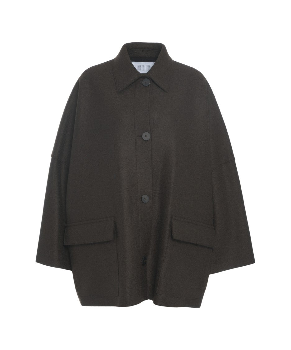 Harris Wharf London Relaxed Virgin Wool Oversized Coat With Classic Collar