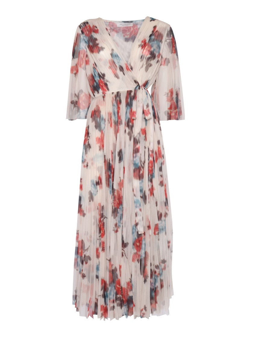 Philosophy Di Lorenzo Serafini Floral Pattern Midi Dress With Elegant Drape