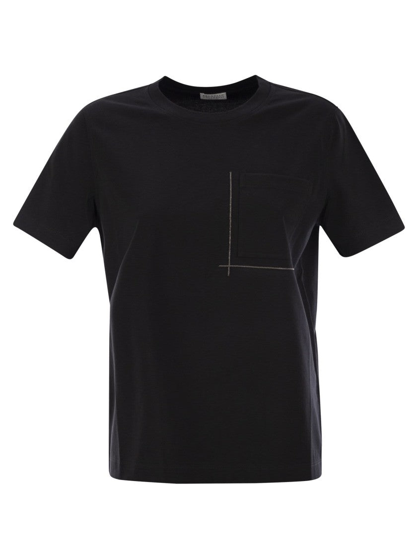 Brunello Cucinelli Cotton Jersey T-Shirt With Shiny Pocket Detail