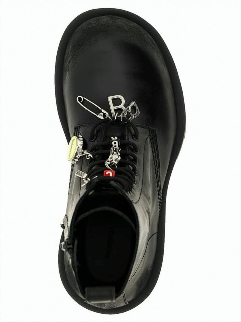 Balenciaga Black Leather Combat Boots With Sole