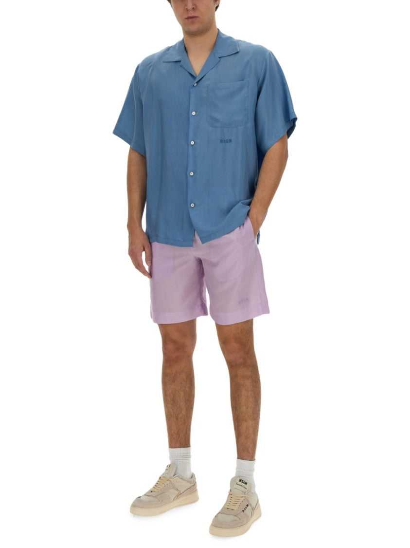 Msgm Regular Fit Cupro Shorts With Logo Detail