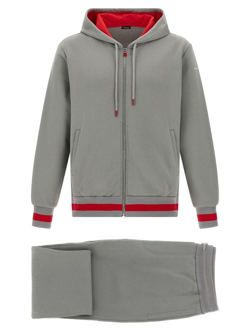 Kiton Gauze Cotton Tracksuit With Contrast Bands And Wide Leg Joggers