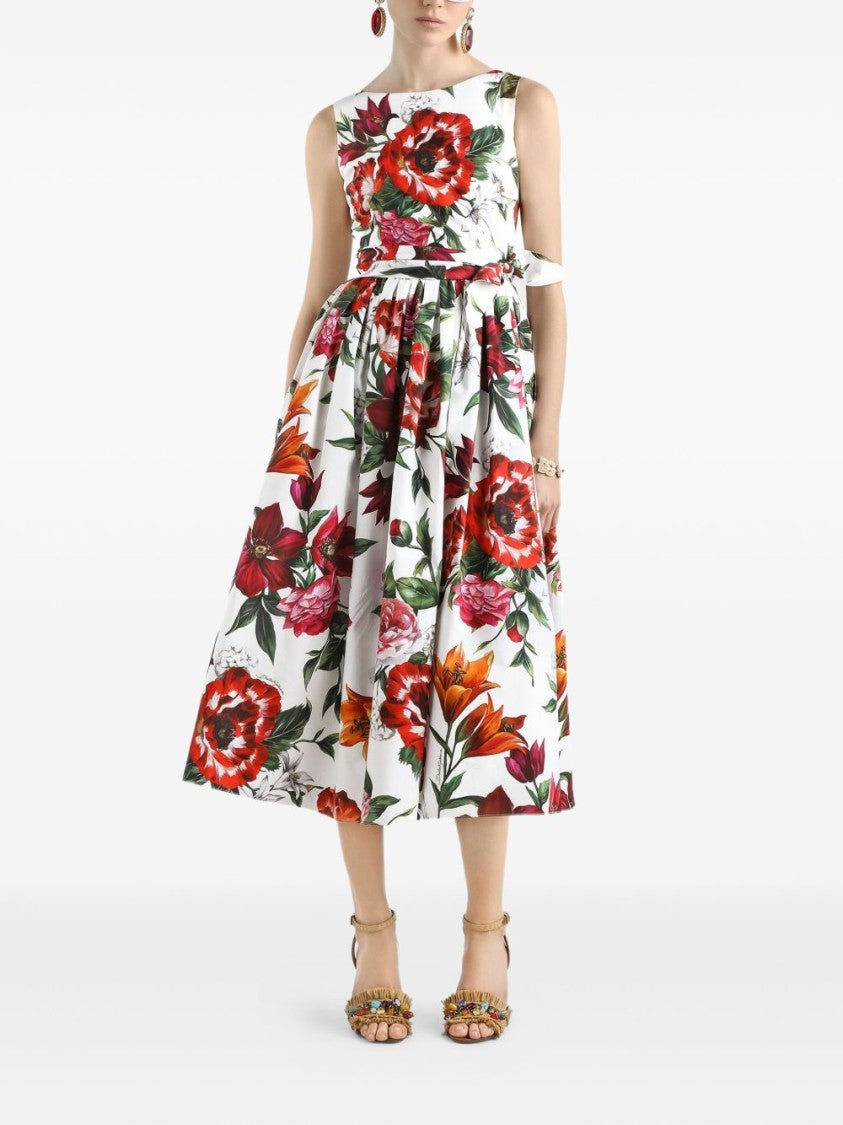 Dolce & Gabbana Floral Print Midi Dress With Fitted Bodice