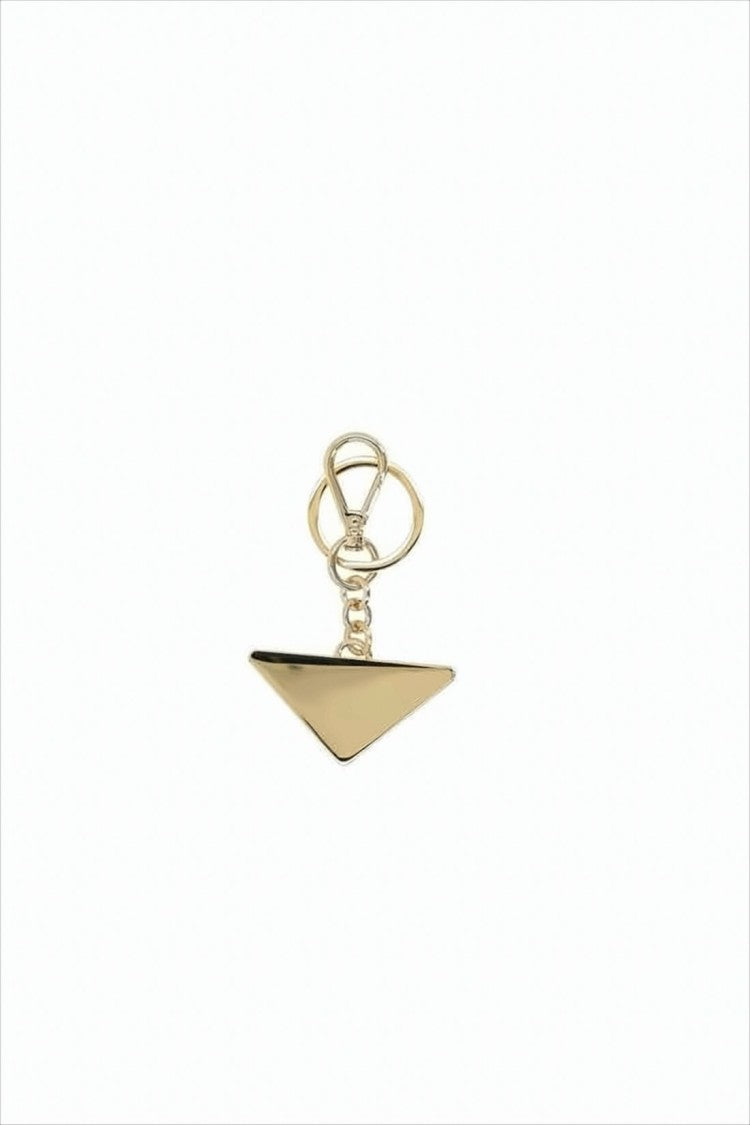 Prada Polished Brass Triangular Keyring With Enamel And Logo Details