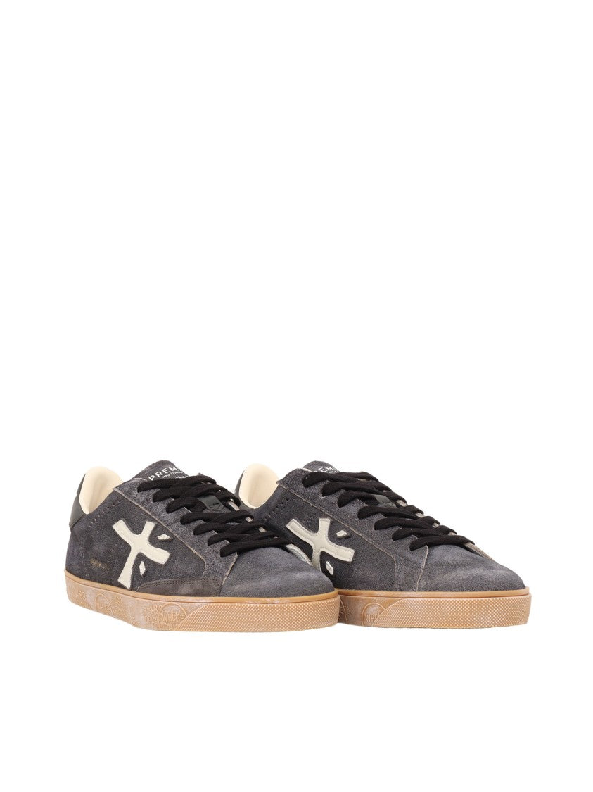 Premiata Low-Top Sneakers With Textured Dark Upper