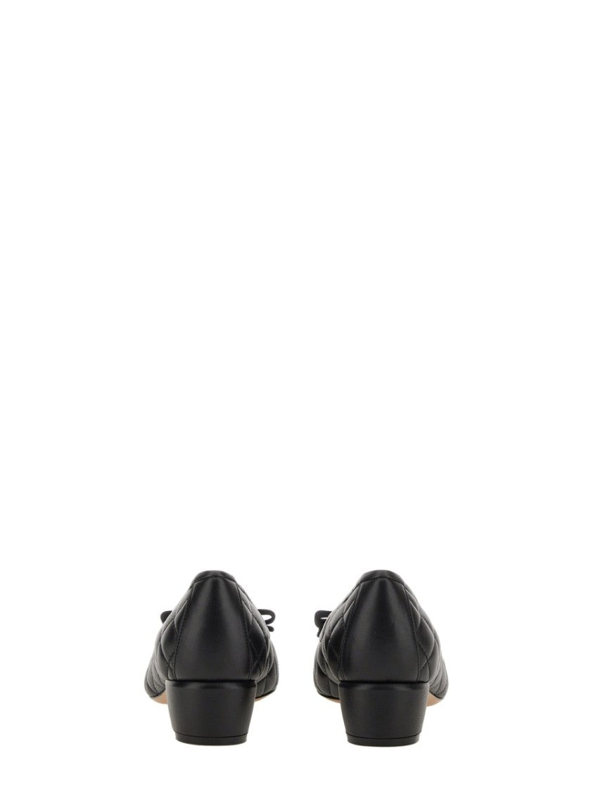 Ferragamo Bow Neckline Flats With Quilted Upper