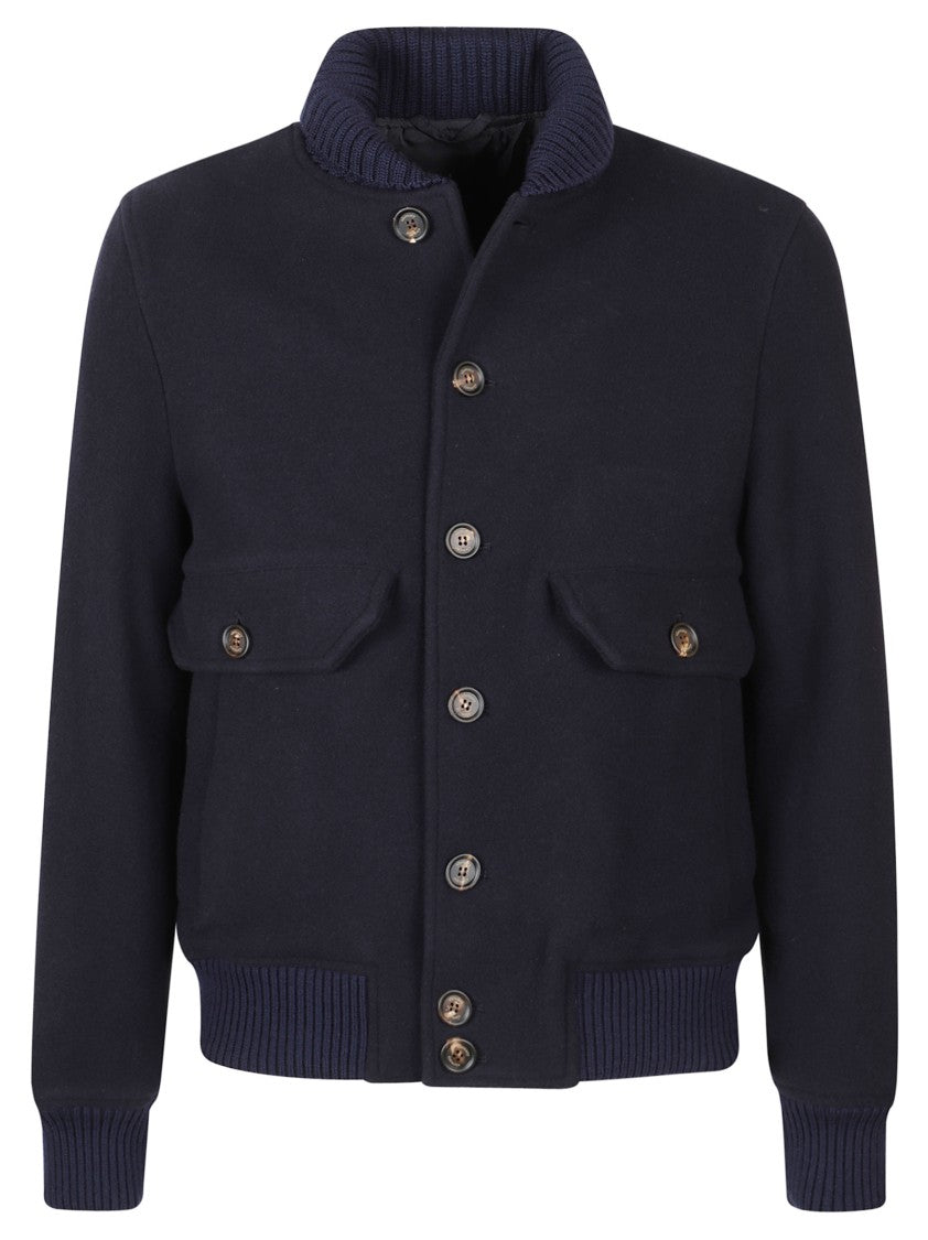 Eleventy Bomber Jacket With Ribbed Collar And Button-Up Front