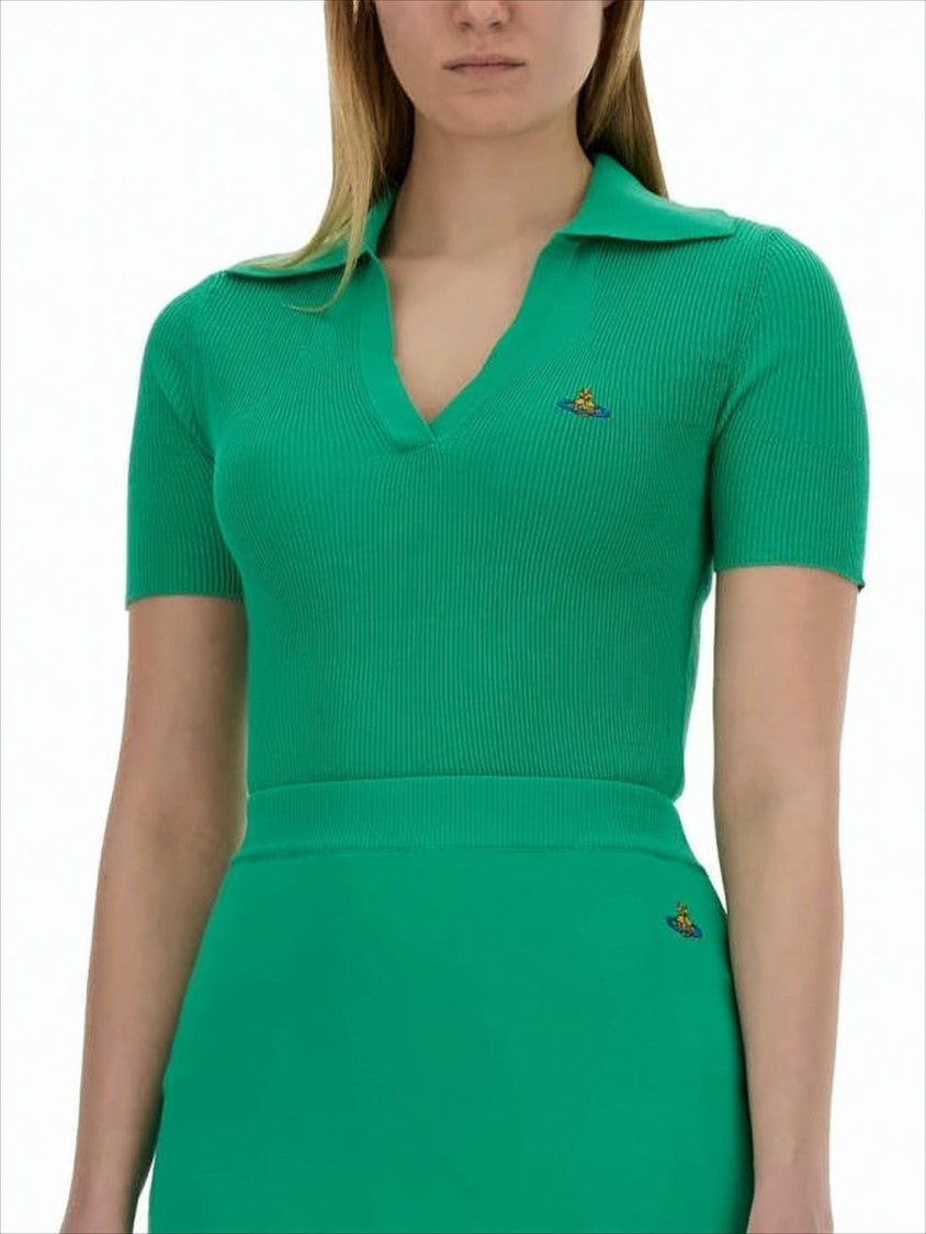 Vivienne Westwood Deep V-Neck Fitted Sweater With Ribbed Texture