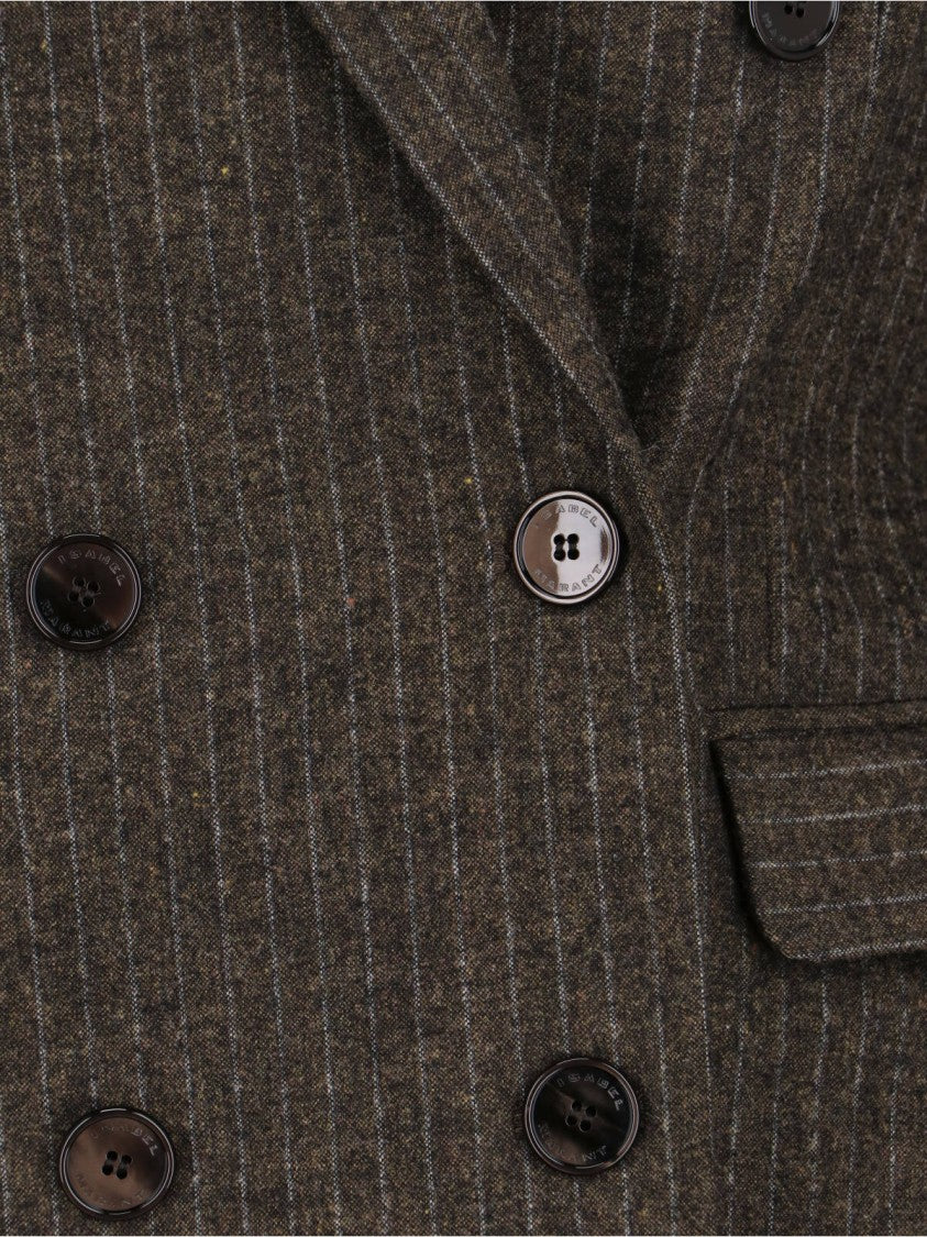Isabel Marant “Jevima” Double-Breasted Blazer – Brown/Striped
