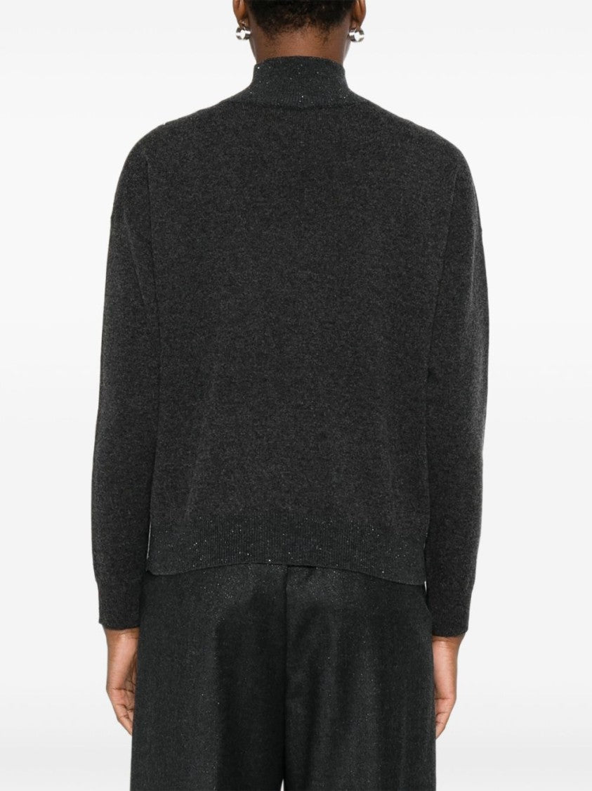 Peserico Diamond-Pattern Grey Sweater With High Neckline