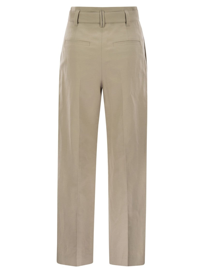Brunello Cucinelli Cotton Linen Canvas Corset Cigarette Trousers