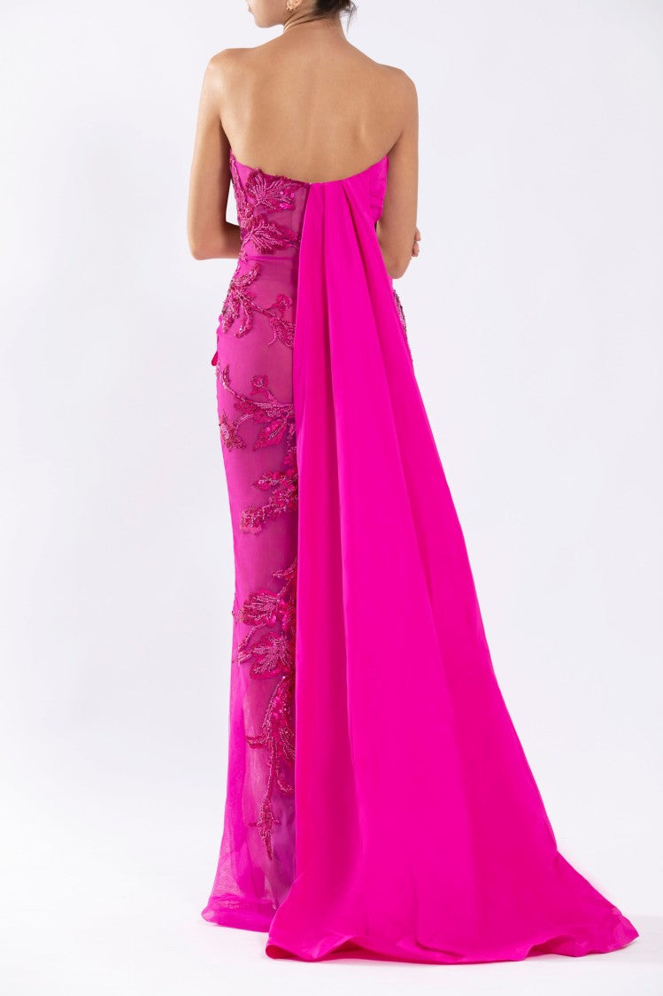 Saiid Kobeisy Tulle Strapless, Beaded Dress With A Taffeta Draping And Tail