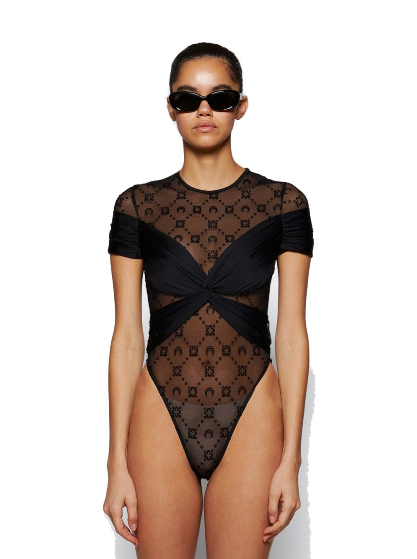 Marine Serre Draped Jersey Bodysuit Black