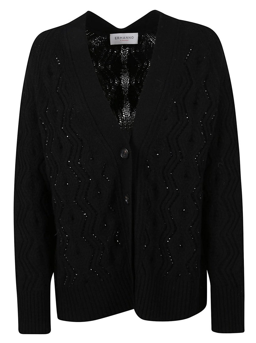 Ermanno Firenze Textured Knit Black Sweater With V-Neck