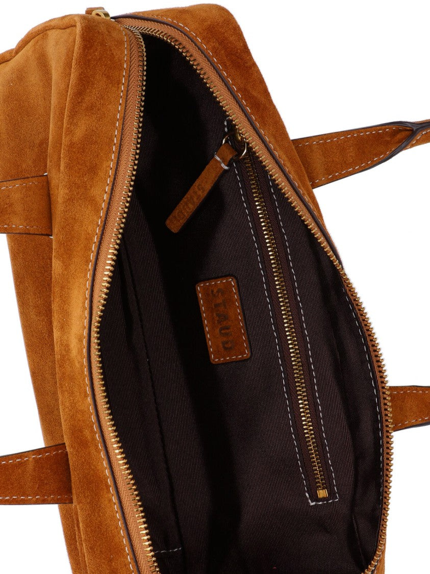 Staud Rectangular Suede Handbag With Top Zipper Closure