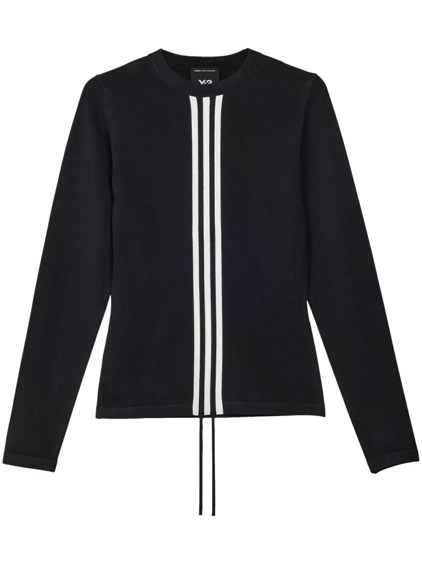 Y-3 Cropped Black Sweater With Vertical Stripe Detail