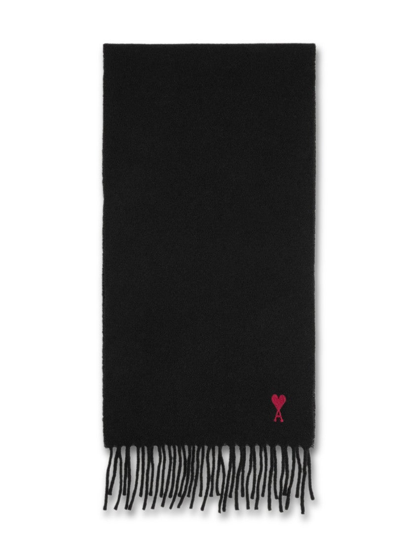 Ami Classic Wool Scarf In Solid Black
