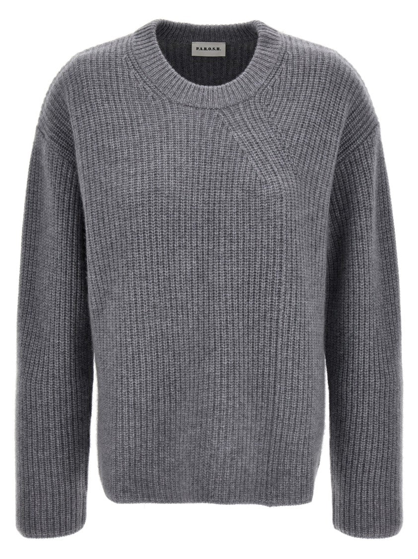 P.A.R.O.S.H. Ribbed Grey Cashmere Crewneck Sweater