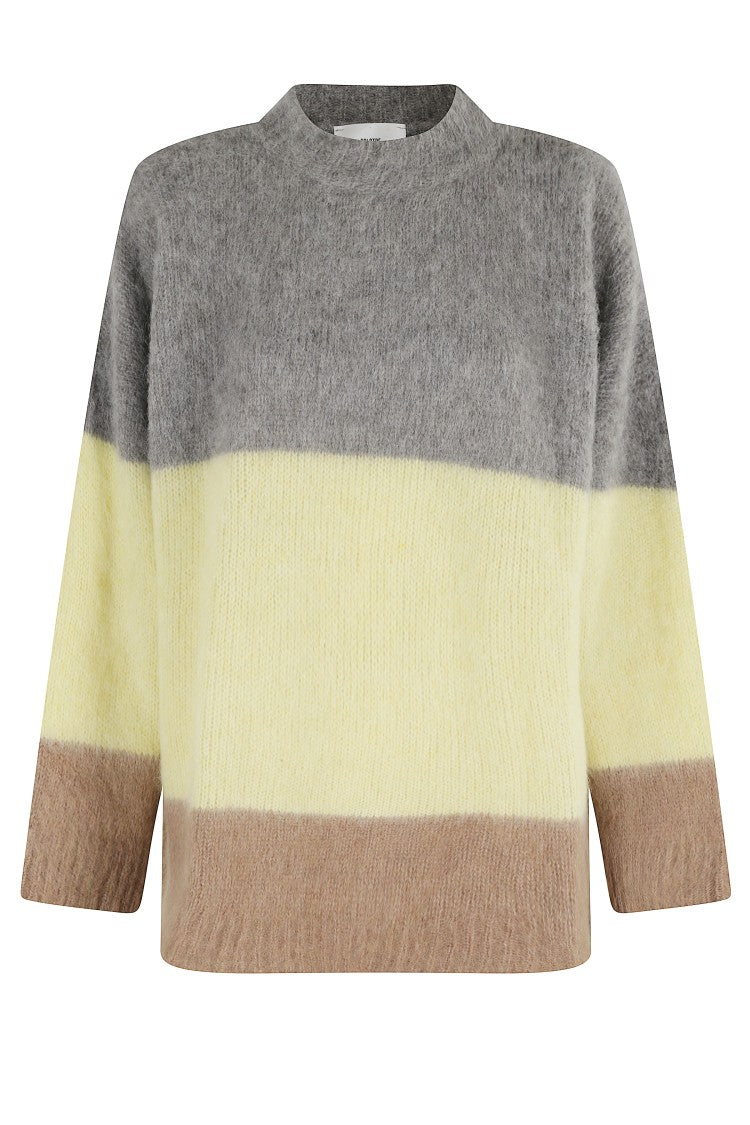 Solotre Relaxed Fit Striped Knit Sweater With Round Neckline