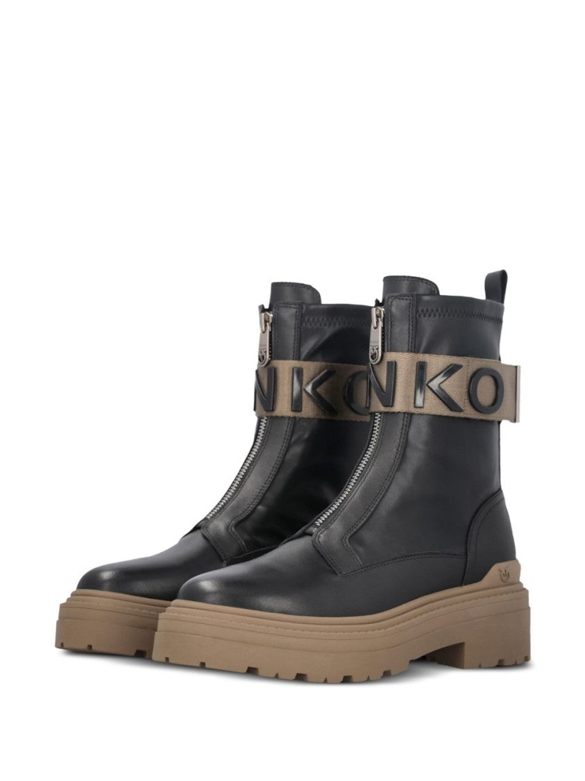 Pinko Chunky Sole Black Leather Boots