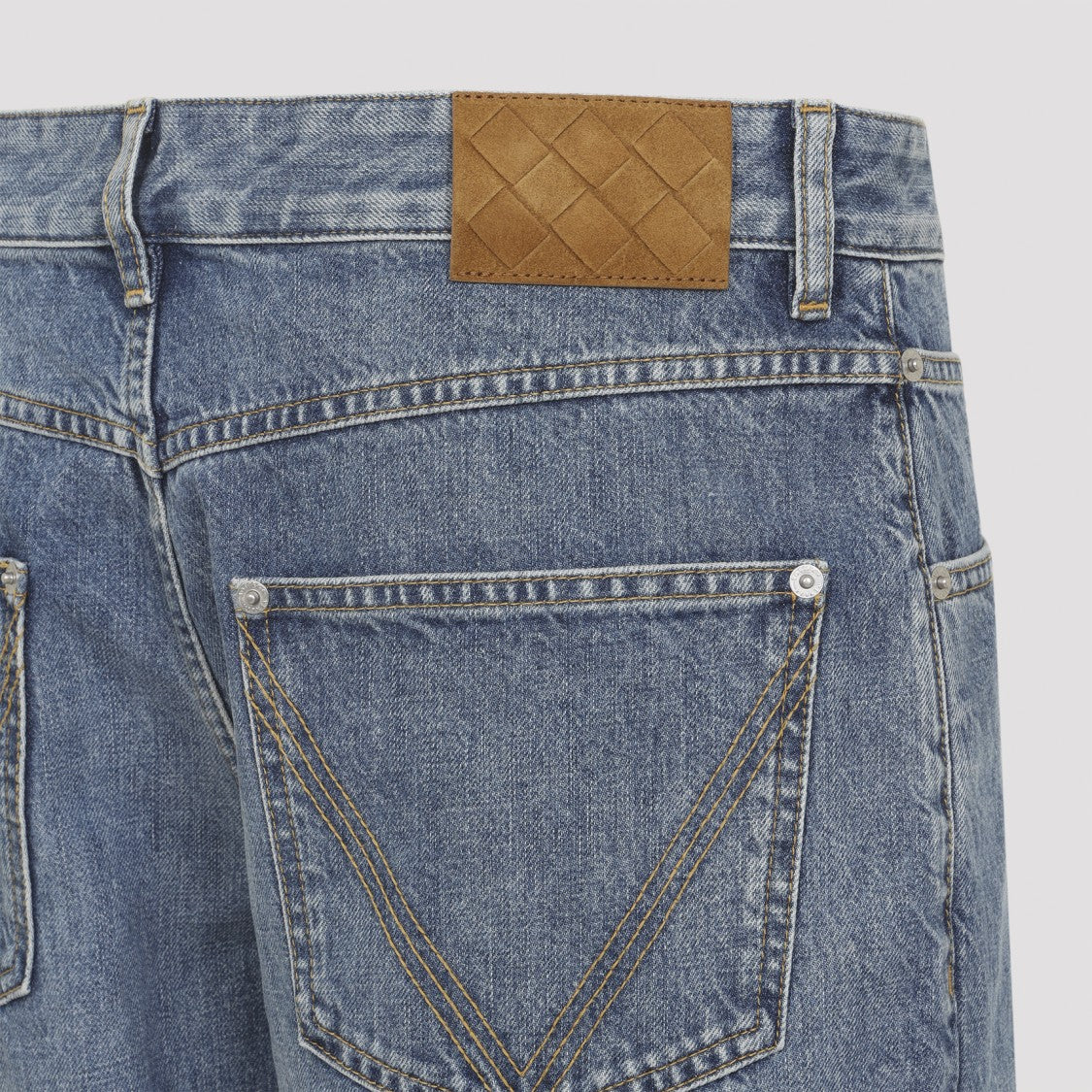 Bottega Veneta Straight-Leg Medium Wash Denim Jeans With Contrast Stitching