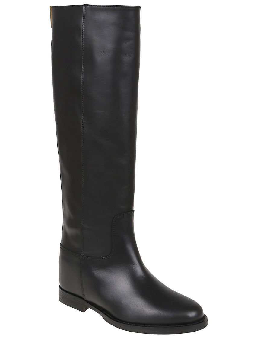 Via Roma 15 Knee-High Calfskin Boots With Gold-Tone Accent