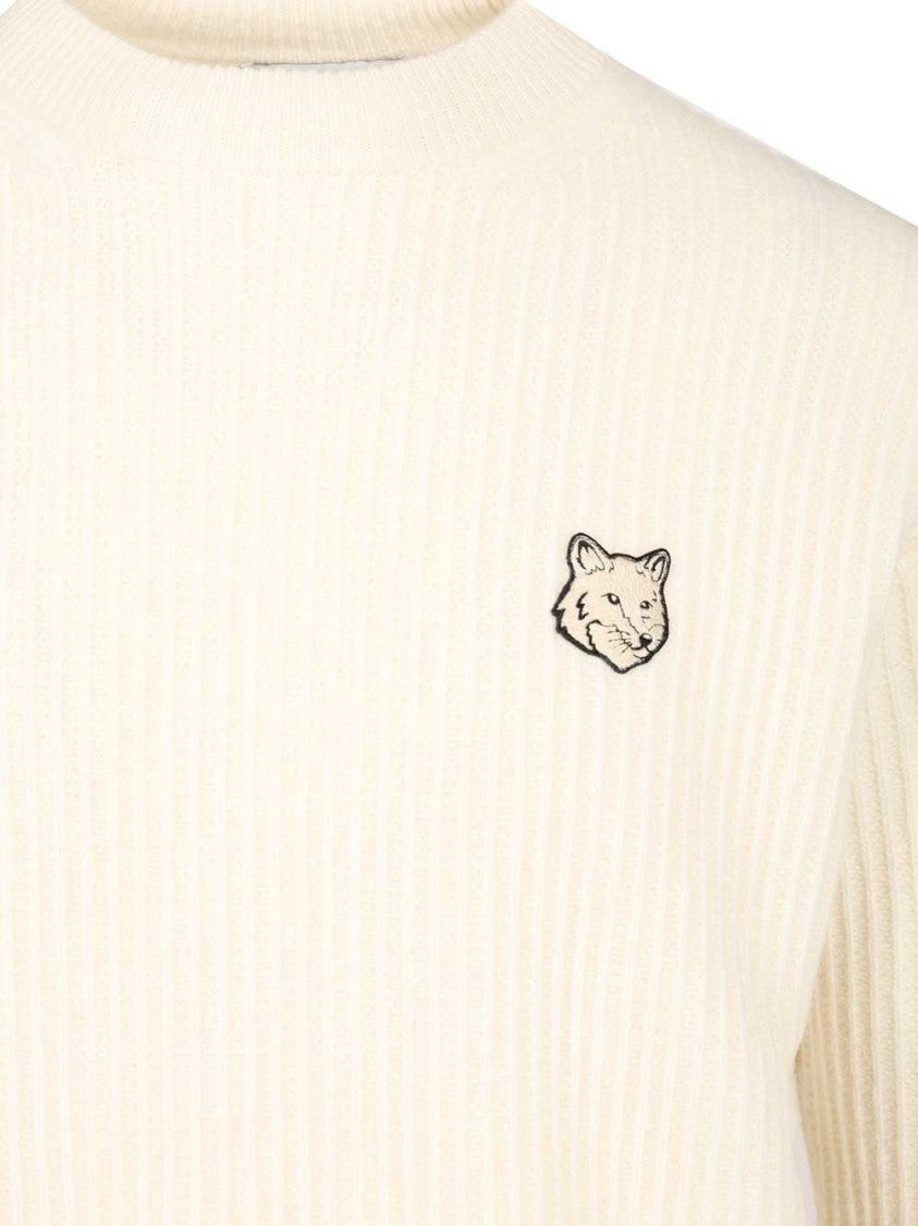 Maison Kitsuné Classic Round Neck White Sweater With Soft Texture