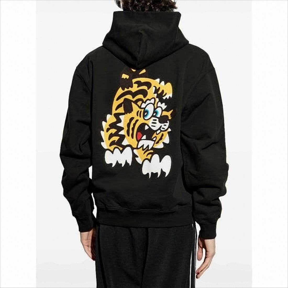 Kenzo Solid Black Hooded Sweatshirt With Iconic Tiger Graphic