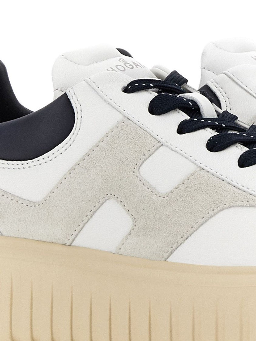 Hogan Lace-Up White Sneakers With Logo Patch