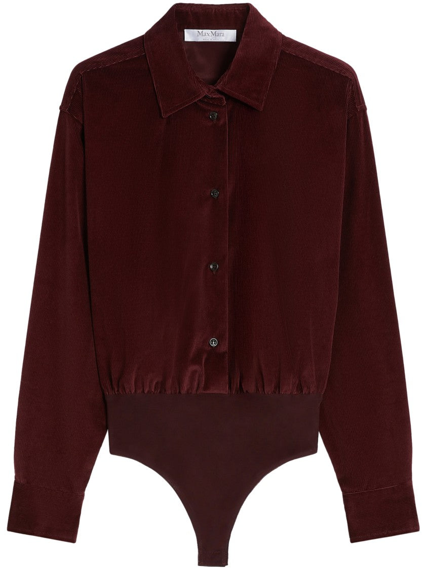 Max Mara Fitted Bodysuit Burgundy Corduroy Shirt With Classic Collar
