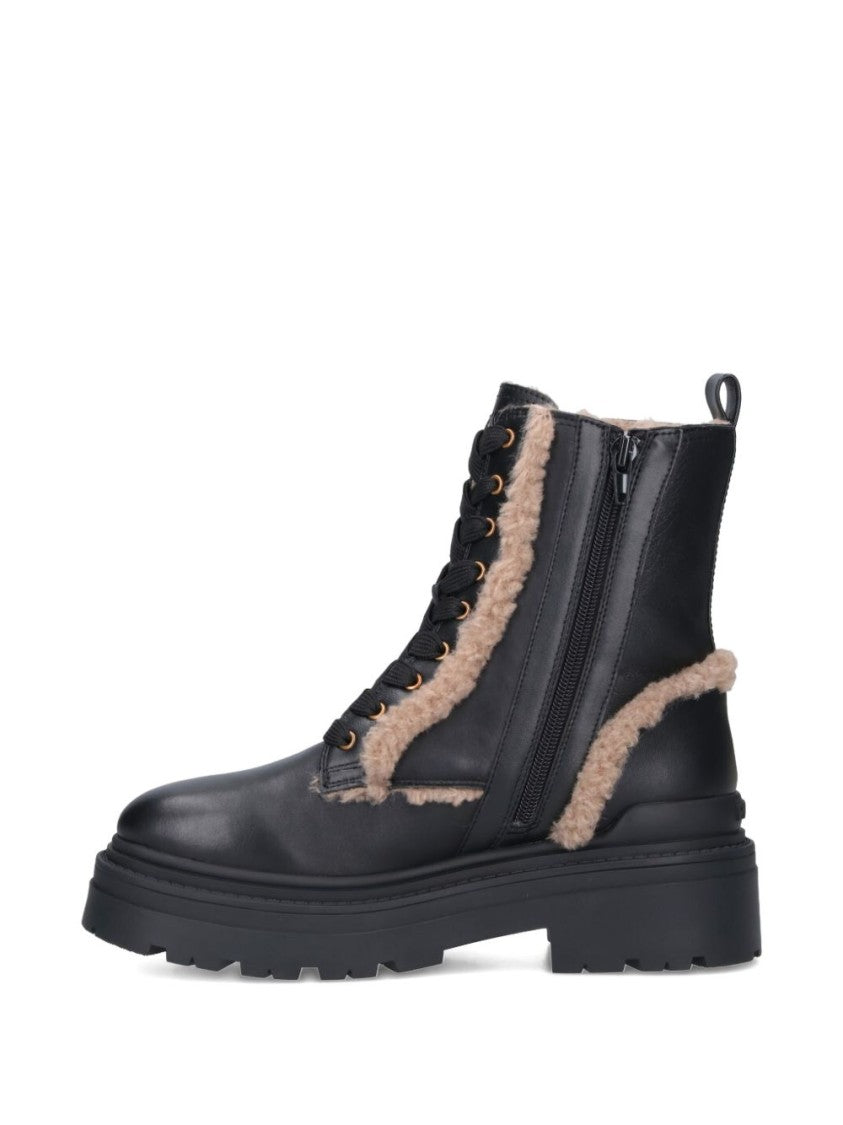 Pinko Ankle Boots With Beige Shearling Trim