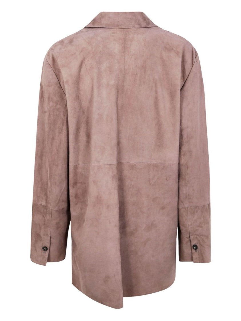 Max Mara Soft Suede Muted Brown Jacket With Classic Collar