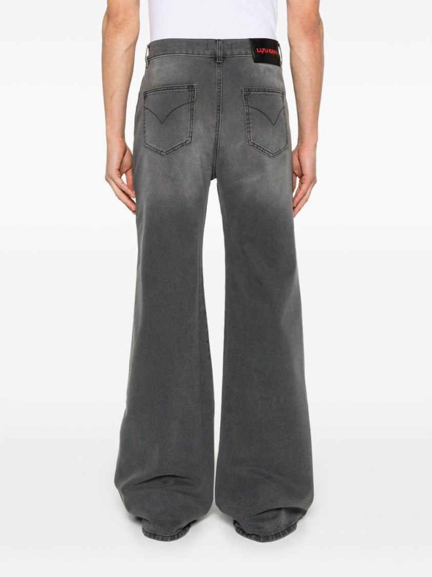 Luu Dan Wide-Leg Denim Jeans With Concealed Fly And Whiskering Effect