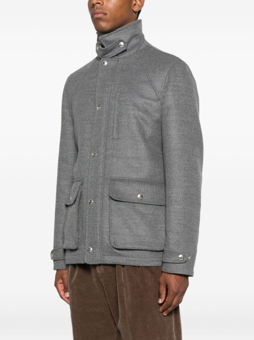 Brunello Cucinelli Structured Grey Jacket With High Collar And Tailored Finish