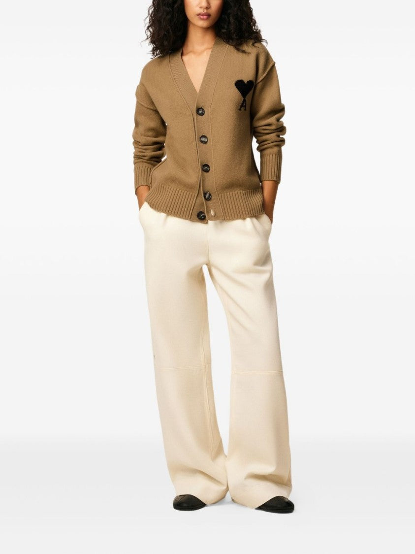Ami Classic V-Neck Wool Cardigan With Signature Logo