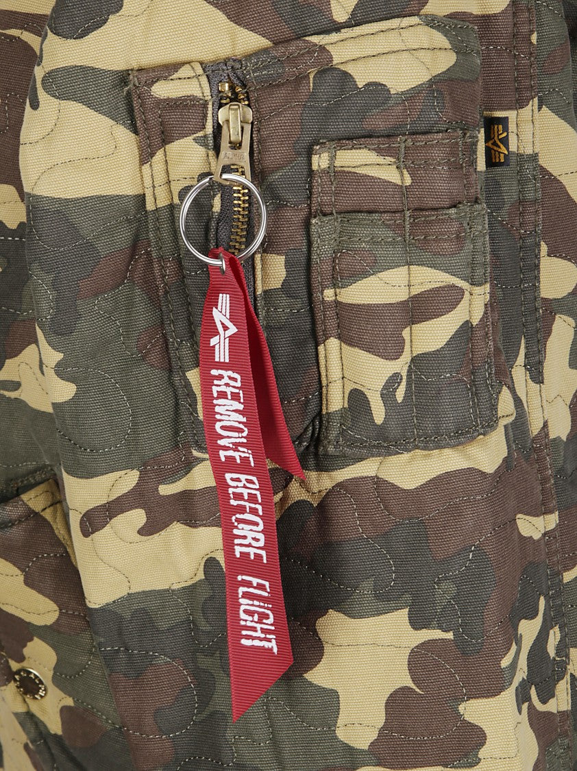 Alpha Industries Quilted Camouflage Bomber Jacket With Padded Texture And Functional Pockets