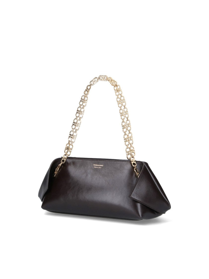 Ferragamo Structured Brown Handbag With Design