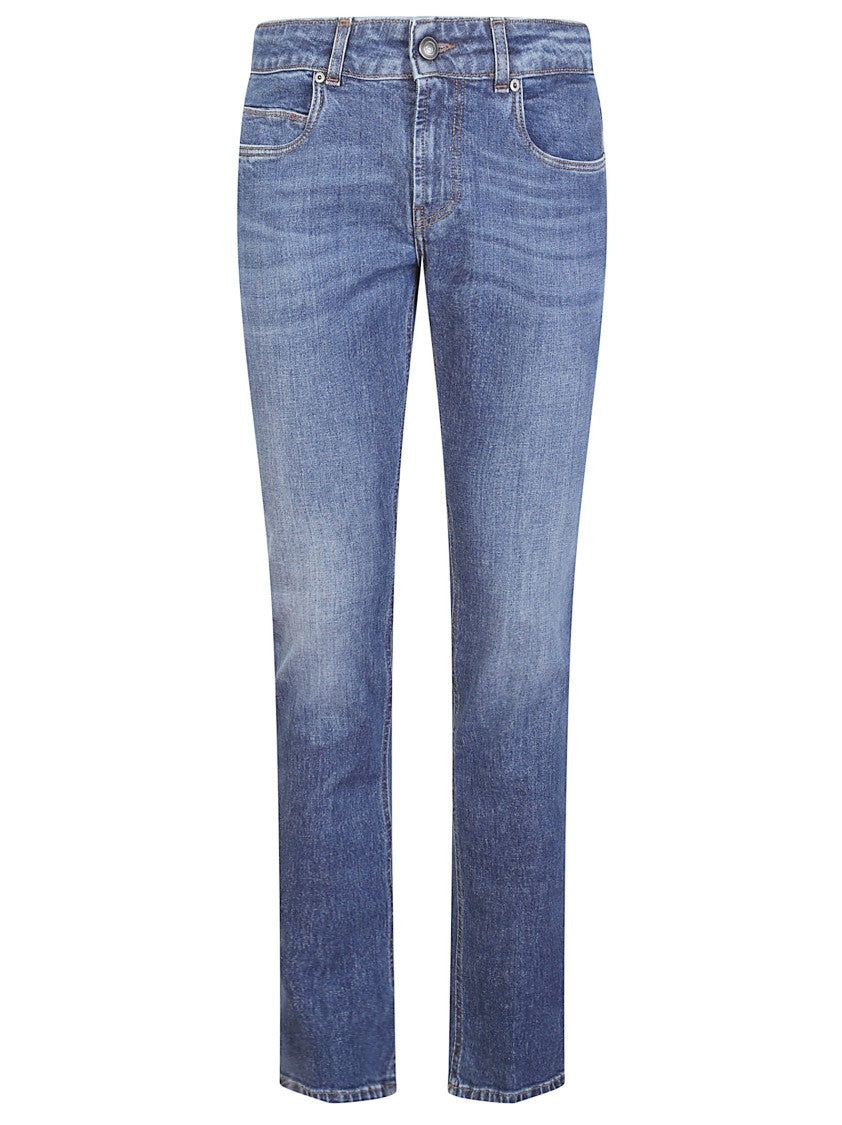 Fay Stretch Cotton Denim Jeans With Iconic Leather Patch