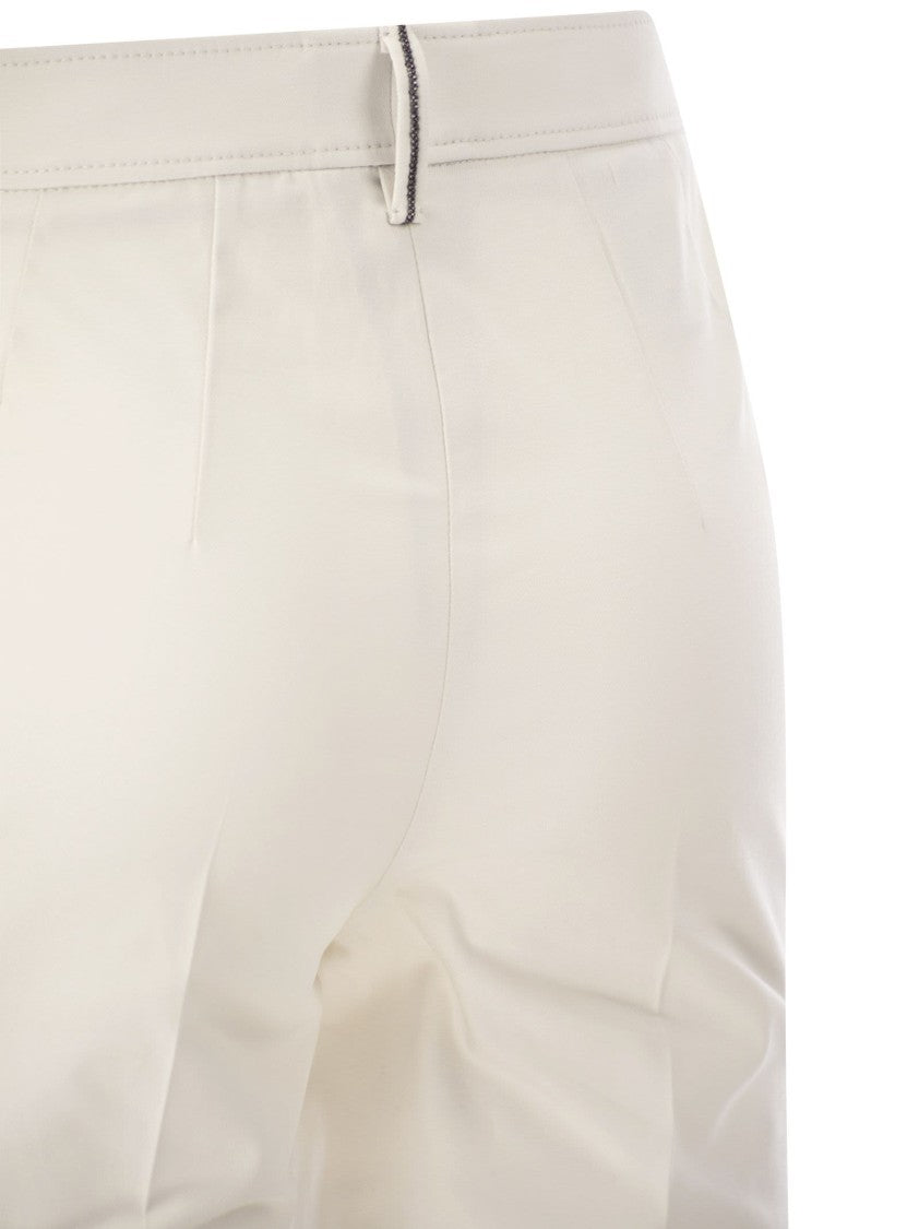 Brunello Cucinelli Cotton Twill Capri Trousers With Necklace