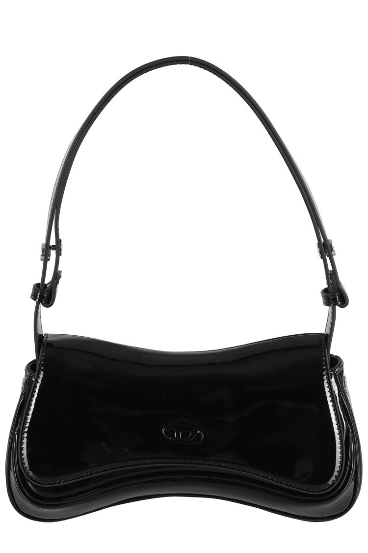 Diesel Curved Black Play Clutch With Glossy Finish And Magnetic Closure