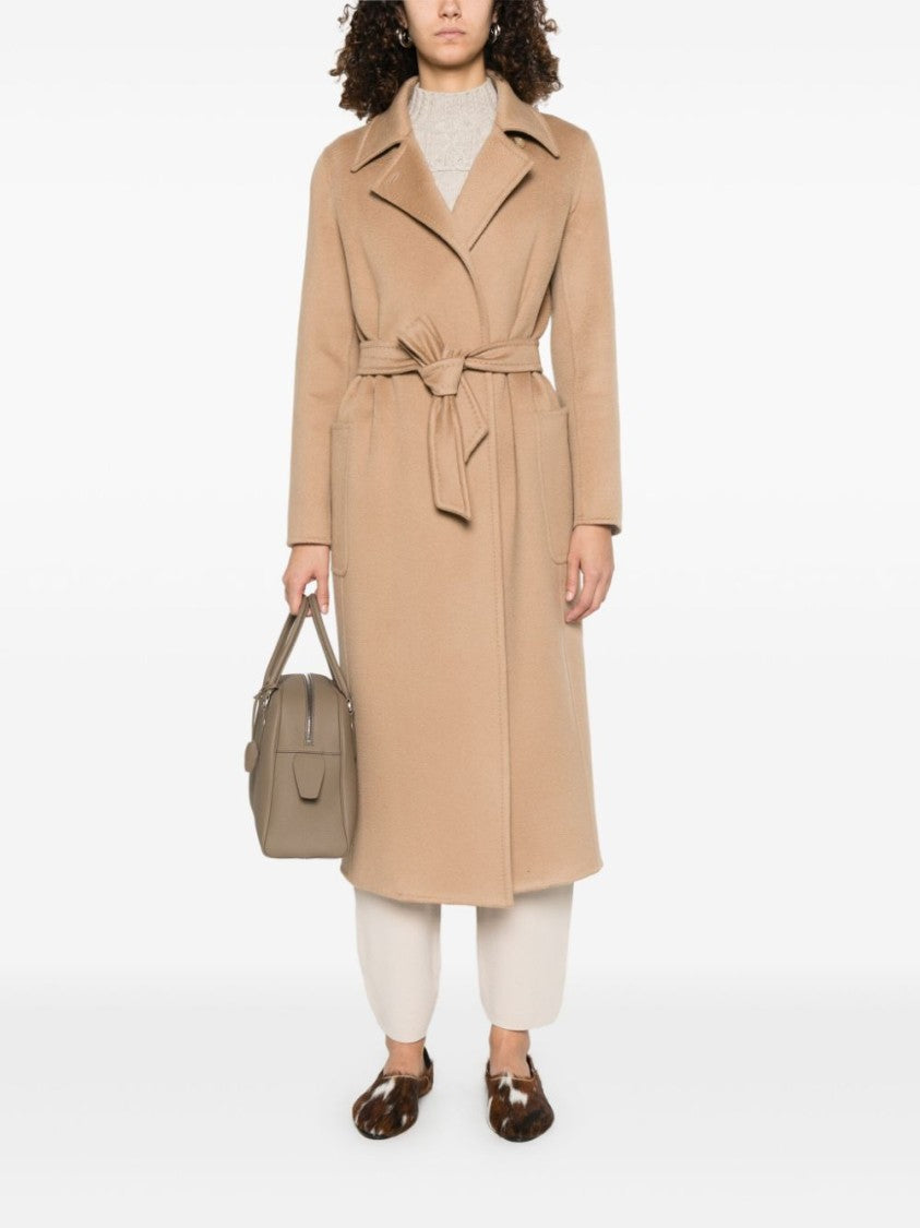 Max Mara Belted Camel Coat With Notched Collar And Timeless Appeal