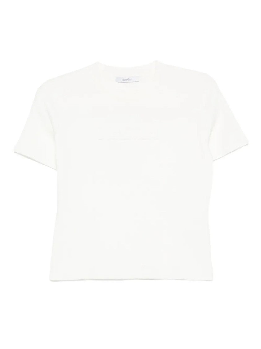 Max Mara Boxy-Cropped White Knit Top With Logo Detail