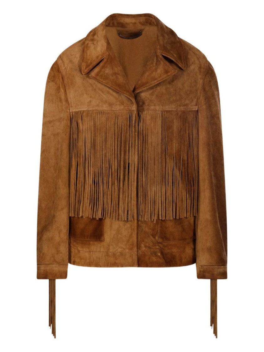 Golden Goose Brown Fringe-Detail Waxed Calf Leather Jacket