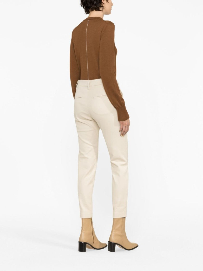 Brunello Cucinelli Cropped White Cotton Trousers With Clean Lines