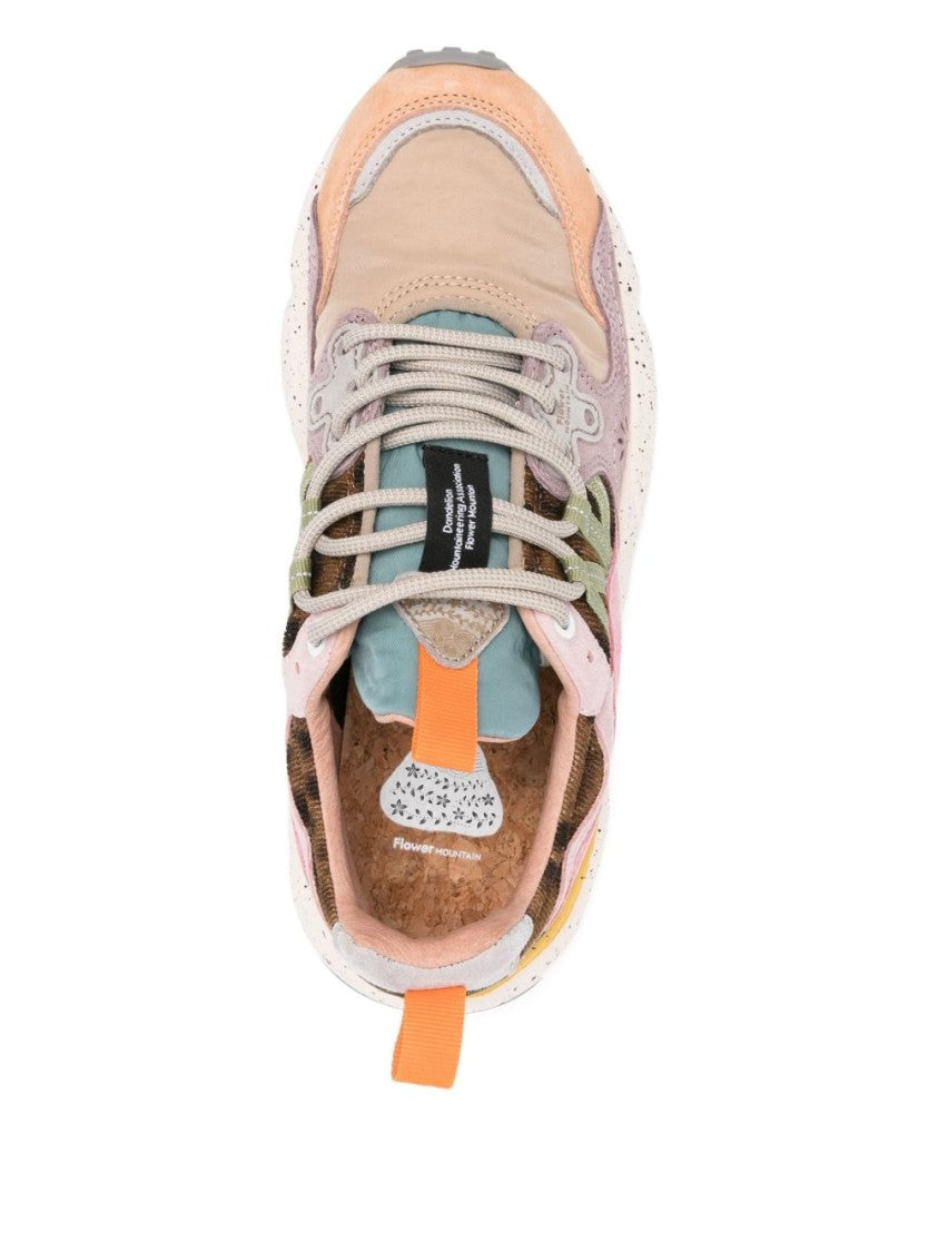 Flower Mountain Multi-Panel Design Pastel Sneakers With Lace-Up Closure