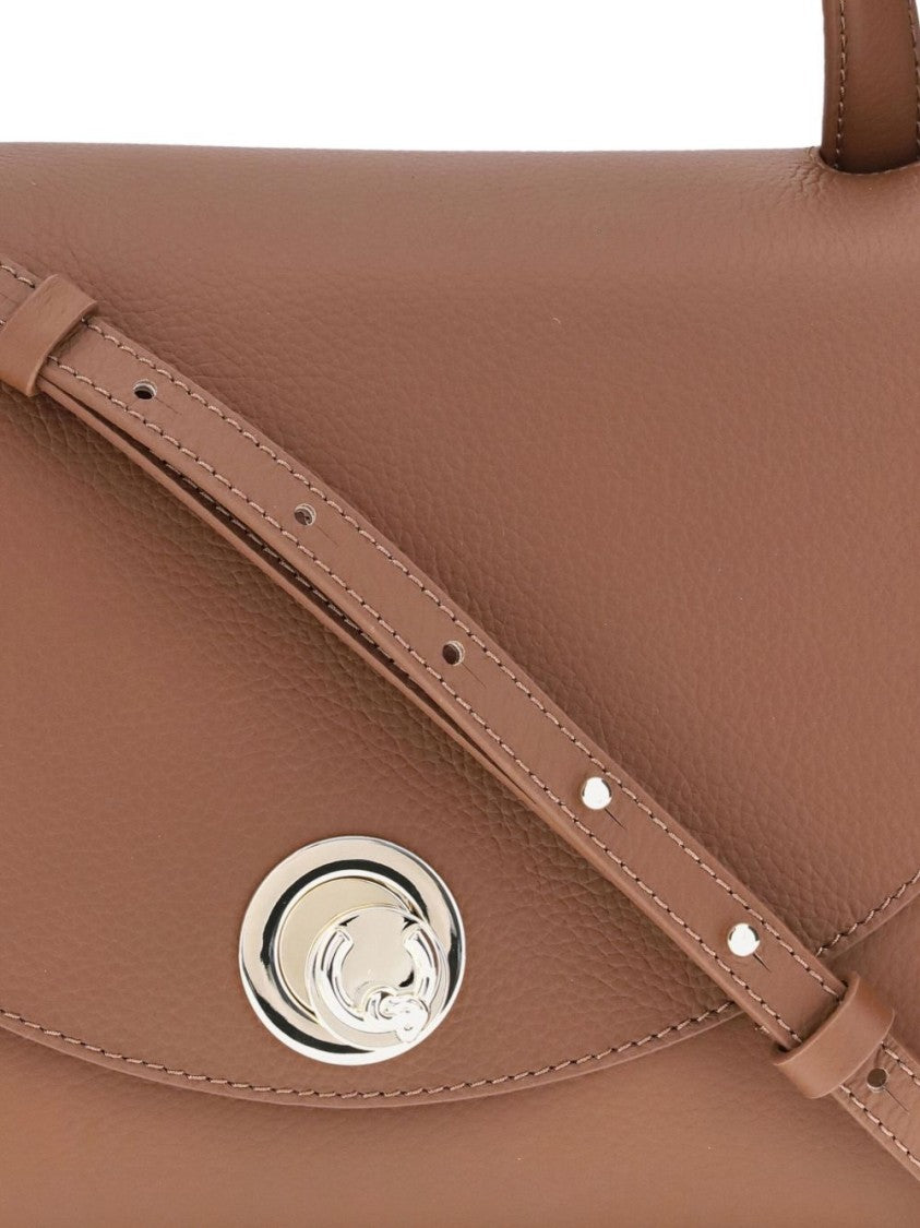 Coccinelle Curved Top Handbag With Circular Detail And Detachable Shoulder Strap