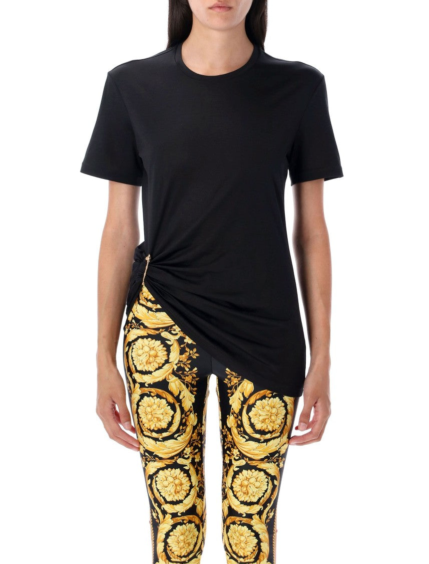 Versace Black T-Shirt With Gold Safety Pin Detail