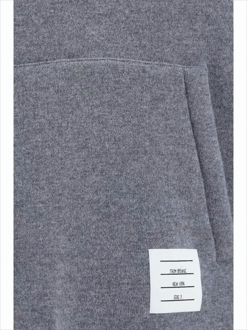 Thom Browne Soft Wool Hoodie With Kangaroo Pocket And Tonal Stripes