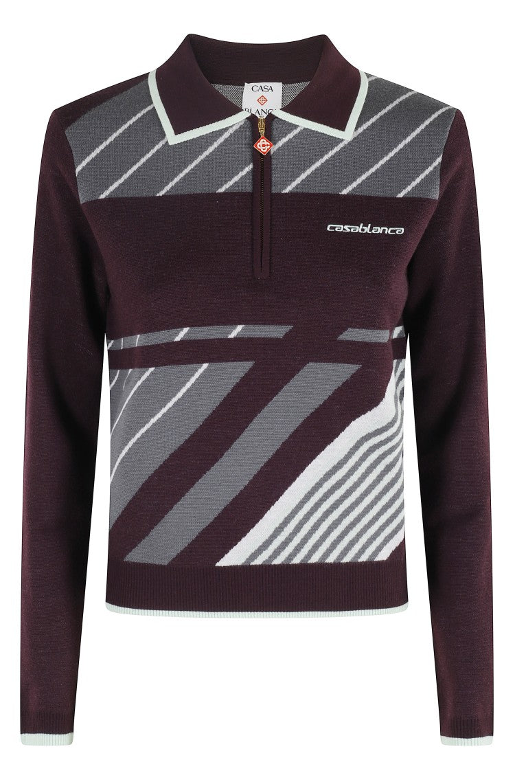 Casablanca Diagonal Stripe Merino Wool Polo Top