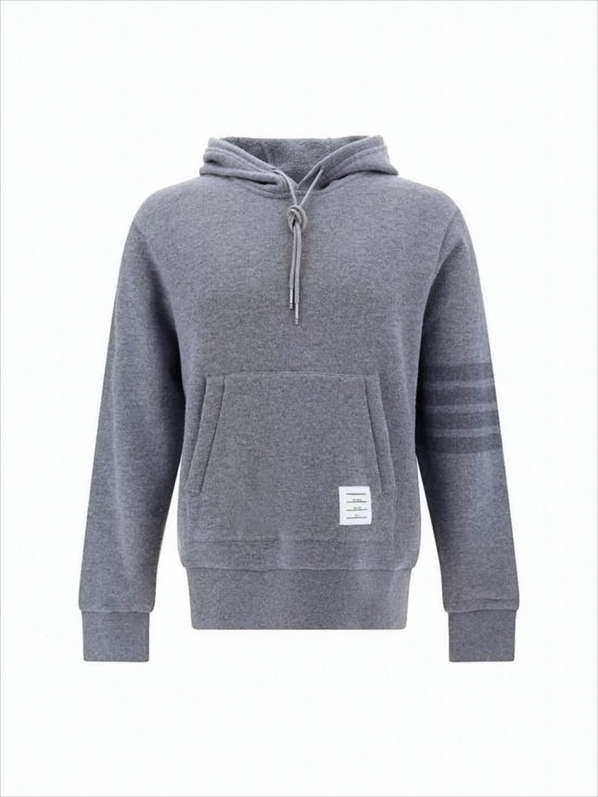 Thom Browne Soft Wool Hoodie With Kangaroo Pocket And Tonal Stripes